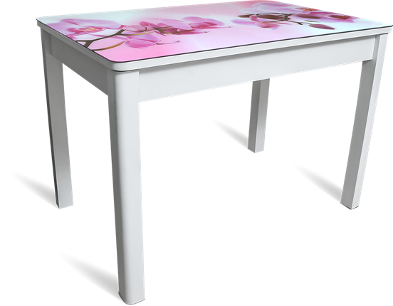 Кухонный раздвижной стол Айсберг мини СТФ, белое лдсп/орхидея/40 прямые массив белые в Артеме - изображение