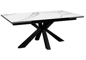 Стол обеденный раздвижной DikLine SFE160 Керамика Белый мрамор/подстолье черное/опоры черные (2 уп.) в Артеме - предосмотр 1