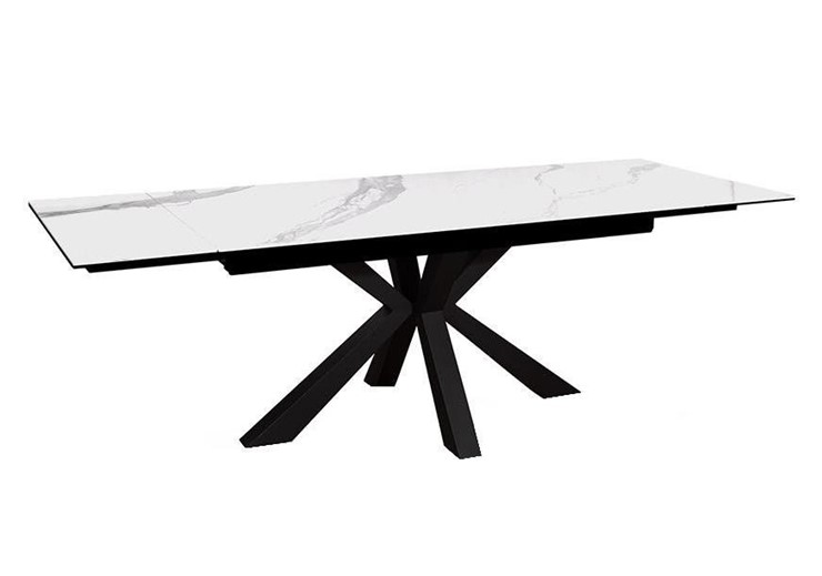 Стол обеденный раздвижной DikLine SFE160 Керамика Белый мрамор/подстолье черное/опоры черные (2 уп.) в Артеме - изображение 2