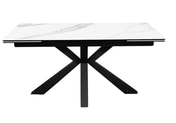 Стол обеденный раздвижной DikLine SFE160 Керамика Белый мрамор/подстолье черное/опоры черные (2 уп.) в Находке - изображение