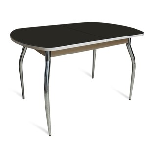Обеденный стол ПГ-05 СТ1, дуб молочный/черное стекло/35 хром гнутые металл в Артеме