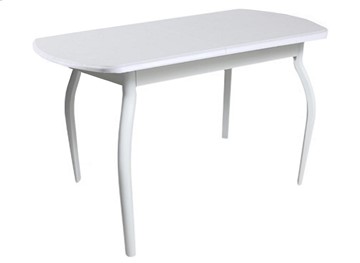 Кухонный обеденный стол ПГ-04 МДФ, белый МДФ/32 гнутые крашеные металл белый в Артеме