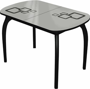 Кухонный раздвижной стол Ривьера мини дерево №1, Рисунок квадро (стекло белое/черный/черный) в Артеме - предосмотр