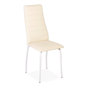 Обеденный стул Волна, прошивка горизонтально, каркас металл белый, экотекс крем в Артеме