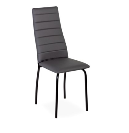 Обеденный стул Волна, прошивка горизонтально, каркас металл черный, экотекс серый во Владивостоке - изображение