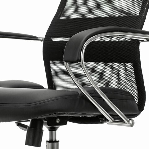 Кресло офисное Brabix Premium Stalker EX-608 CH (хром, ткань-сетка/кожзам, черное) 532091 в Артеме - изображение 3