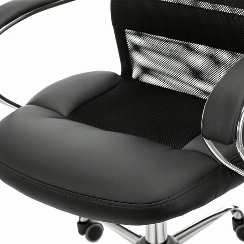 Кресло офисное Brabix Premium Stalker EX-608 CH (хром, ткань-сетка/кожзам, черное) 532091 в Артеме - изображение 5