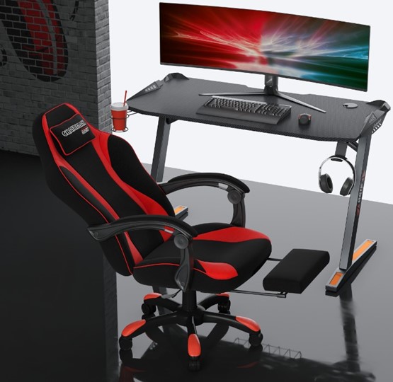 Игровое кресло CHAIRMAN GAME 35 с выдвижной подставкой для ног Ткань  черная / Ткань красная в Артеме - изображение 5
