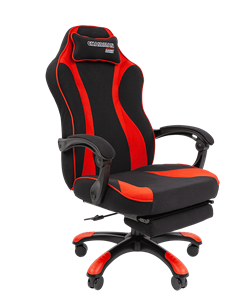 Игровое кресло CHAIRMAN GAME 35 с выдвижной подставкой для ног Ткань  черная / Ткань красная в Артеме