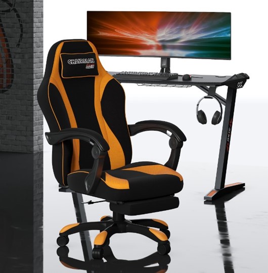 Игровое кресло CHAIRMAN GAME 35 с выдвижной подставкой для ног Ткань черная / Ткань оранжевая в Артеме - изображение 4