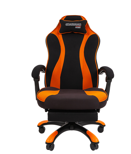 Игровое кресло CHAIRMAN GAME 35 с выдвижной подставкой для ног Ткань черная / Ткань оранжевая во Владивостоке - изображение 1