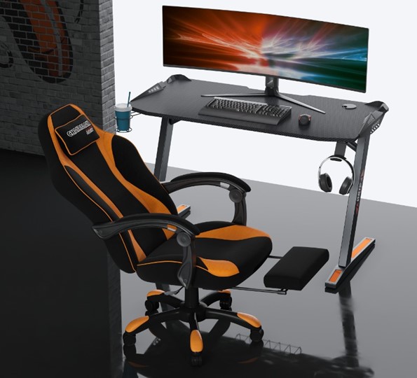 Игровое кресло CHAIRMAN GAME 35 с выдвижной подставкой для ног Ткань черная / Ткань оранжевая в Артеме - изображение 3