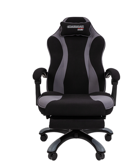 Игровое кресло CHAIRMAN GAME 35 с выдвижной подставкой для ног Ткань черная / Ткань св.серая в Артеме - изображение 1
