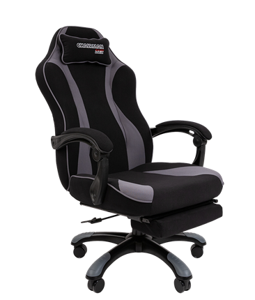 Игровое кресло CHAIRMAN GAME 35 с выдвижной подставкой для ног Ткань черная / Ткань св.серая в Артеме - изображение