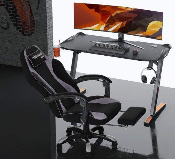 Игровое кресло CHAIRMAN GAME 35 с выдвижной подставкой для ног Ткань черная / Ткань св.серая в Артеме - изображение 3