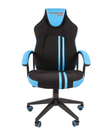 Кресло игровое CHAIRMAN GAME 26  Экокожа - Ткань стандарт. Черный/голубой в Артеме - изображение 2