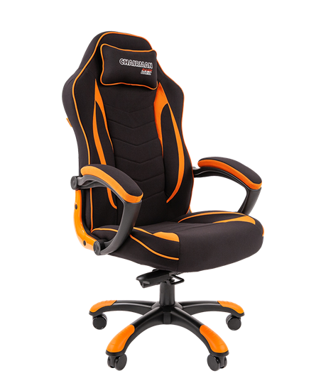Кресло игровое CHAIRMAN GAME 28 Полиэстер комбинированная ткань оранжевый/черный во Владивостоке - изображение 1