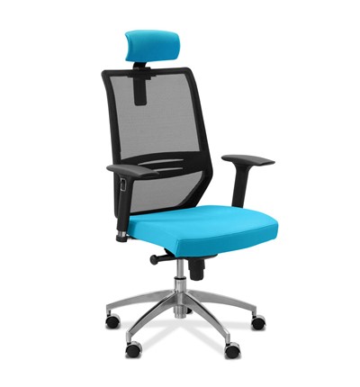 Кресло офисное Aero lux с подголовником, сетка/ткань TW / черная/голубая во Владивостоке - изображение