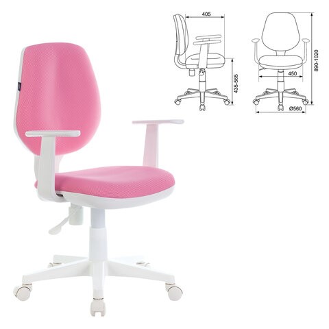 Компьютерное кресло Brabix Fancy MG-201W (с подлокотниками, пластик белый, розовое) 532409 в Артеме - изображение 3