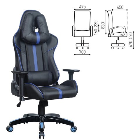 Офисное кресло BRABIX "GT Carbon GM-120", две подушки, экокожа, черное/синее, 531930 во Владивостоке - изображение 2