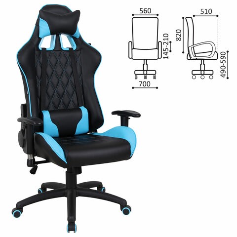 Офисное кресло Brabix GT Master GM-110 (две подушки, экокожа, черное/голубое) 531928 во Владивостоке - изображение 13