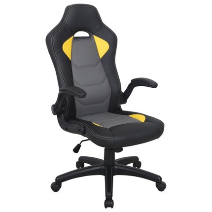 Офисное кресло BRABIX "Skill GM-005", откидные подлокотники, экокожа, черное/желтое, 532494 в Артеме - изображение
