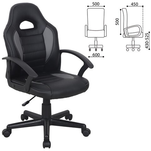Кресло компьютерное BRABIX "Spark GM-201", экокожа, черное/серое, 532504 в Артеме - изображение 7