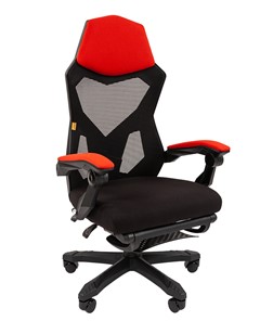 Кресло офисное CHAIRMAN 571 с подставкой для ног , сетчатый акрил / полиэстер черный/красный в Находке