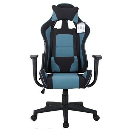 Компьютерное кресло Brabix GT Racer GM-100 (две подушки, ткань, черное/голубое) 531818 в Артеме - изображение