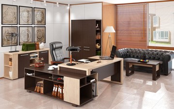 Кабинет руководителя ALTO с высоким шкафом для одежды, низким для документов и журнальным столиком в Артеме
