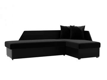 Угловой диван с оттоманкой Андора, Черный/Черный (микровельвет/экокожа) во Владивостоке