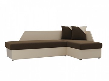 Угловой диван с оттоманкой Андора, Коричневый/Бежевый (микровельвет/экокожа) в Уссурийске