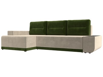 Угловой раскладной диван Чикаго, Бежевый/Зеленый (микровельвет) во Владивостоке