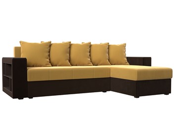 Угловой диван с оттоманкой Дубай Лайт, Желтый/Коричневый (микровельвет) в Артеме