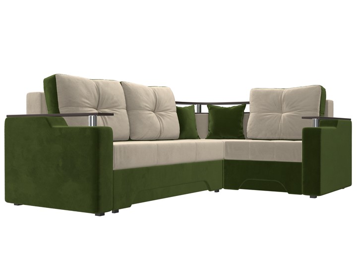 Угловой раскладной диван Комфорт, Бежевый/Зеленый (микровельвет) во Владивостоке - изображение 2