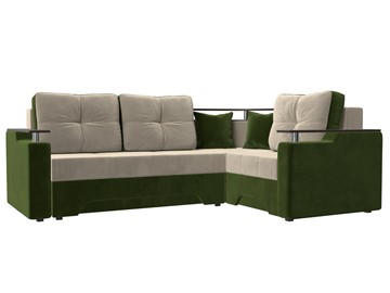 Угловой раскладной диван Комфорт, Бежевый/Зеленый (микровельвет) во Владивостоке