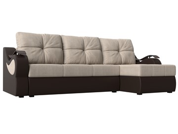 Угловой диван Меркурий, Бежевый/коричневый (рогожка/экокожа) в Находке