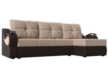 Угловой диван с оттоманкой Меркурий, Бежевый/Коричневый (велюр/экокожа) во Владивостоке