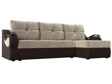 Угловой диван Меркурий, Бежевый/коричневый (вельвет/экокожа) в Артеме