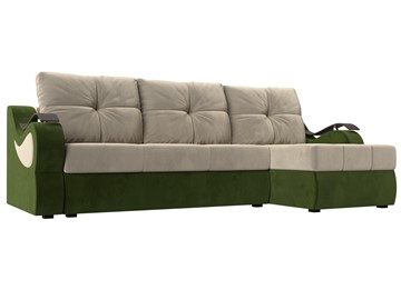Угловой диван Меркурий, Бежевый/зеленый (вельвет) в Находке
