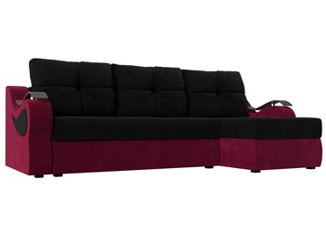 Угловой диван с оттоманкой Меркурий, Черный/Бордовый (микровельвет) в Уссурийске