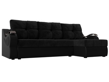 Угловой диван с оттоманкой Меркурий, Черный/Черный (велюр/экокожа) в Уссурийске