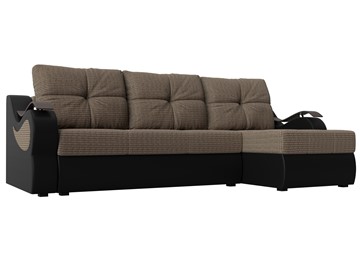 Угловой диван с оттоманкой Меркурий, Корфу 03/Черный (рогожка/экокожа) в Уссурийске