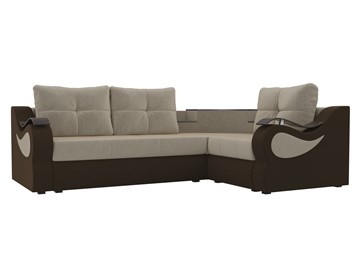 Угловой диван для гостиной Митчелл, Бежевый/Коричневый (микровельвет) в Уссурийске