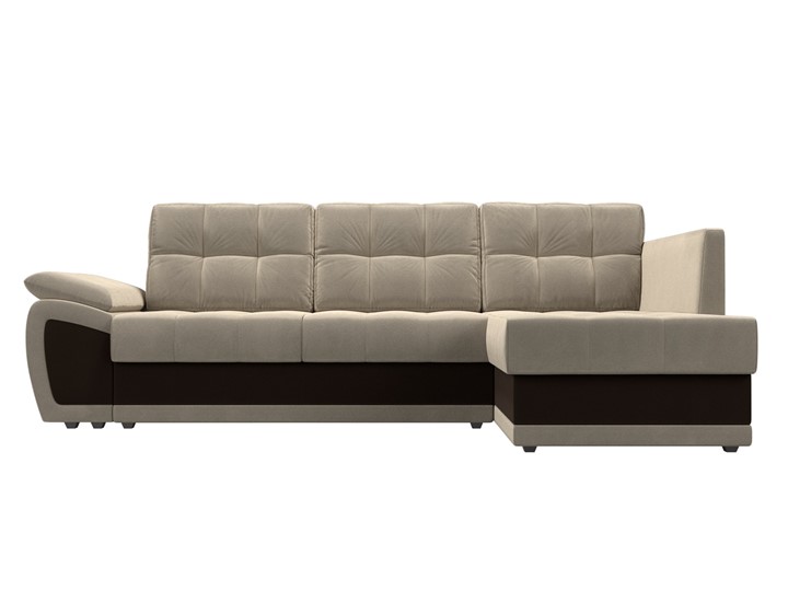 Угловой диван для гостиной Нэстор прайм, Бежевый/Коричневый (микровельвет) в Находке - изображение 3