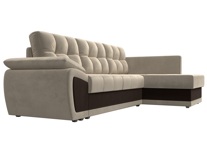 Угловой диван для гостиной Нэстор прайм, Бежевый/Коричневый (микровельвет) в Находке - изображение 4