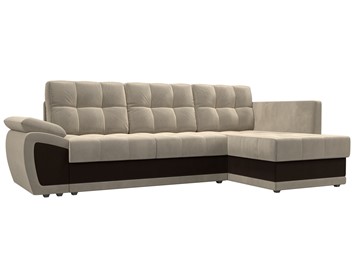 Угловой диван для гостиной Нэстор прайм, Бежевый/Коричневый (микровельвет) в Артеме