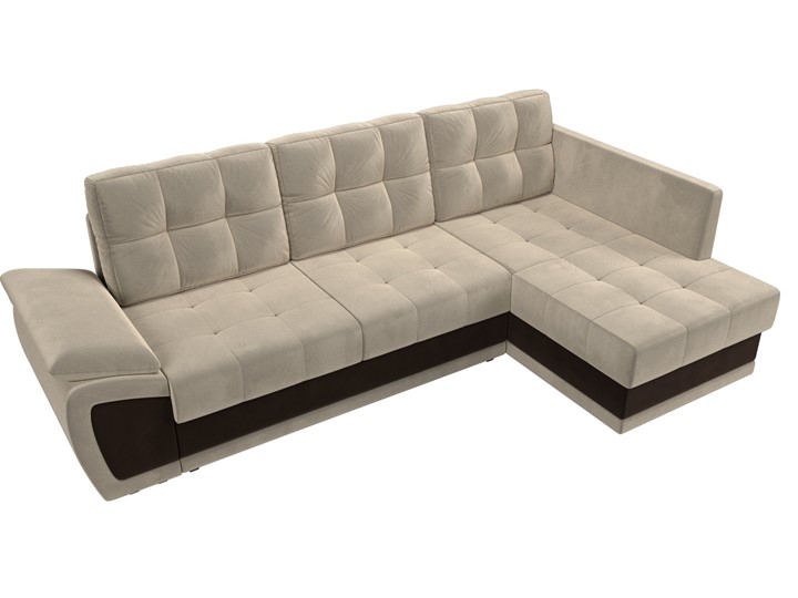 Угловой диван для гостиной Нэстор прайм, Бежевый/Коричневый (микровельвет) в Находке - изображение 7