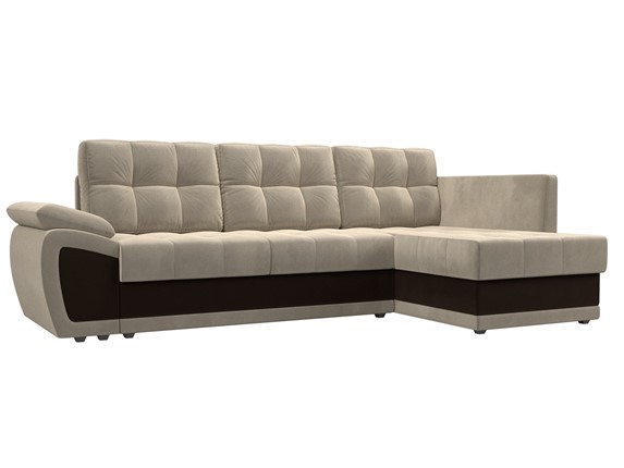 Угловой диван для гостиной Нэстор прайм, Бежевый/Коричневый (микровельвет) в Находке - изображение