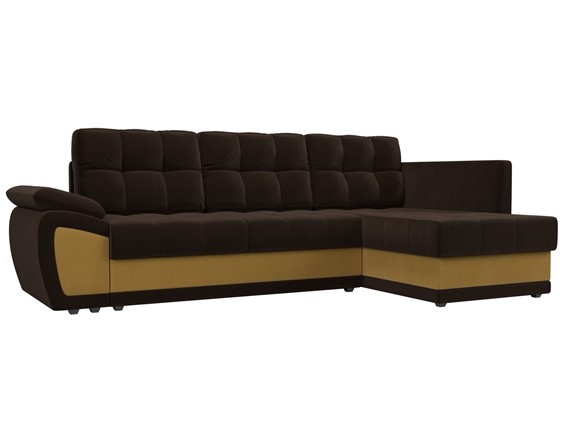 Угловой раскладной диван Нэстор прайм, Коричневый/Желтый (микровельвет) во Владивостоке - изображение